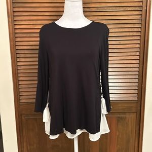 Pebble & Stone Black & White 3/4 Sleeve Layered Side Tie Top Size S